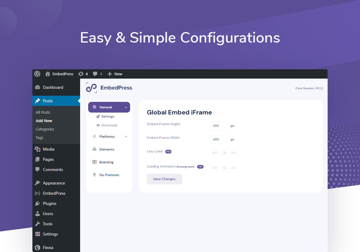 EmbedPress screenshot: EmbedPress configurations