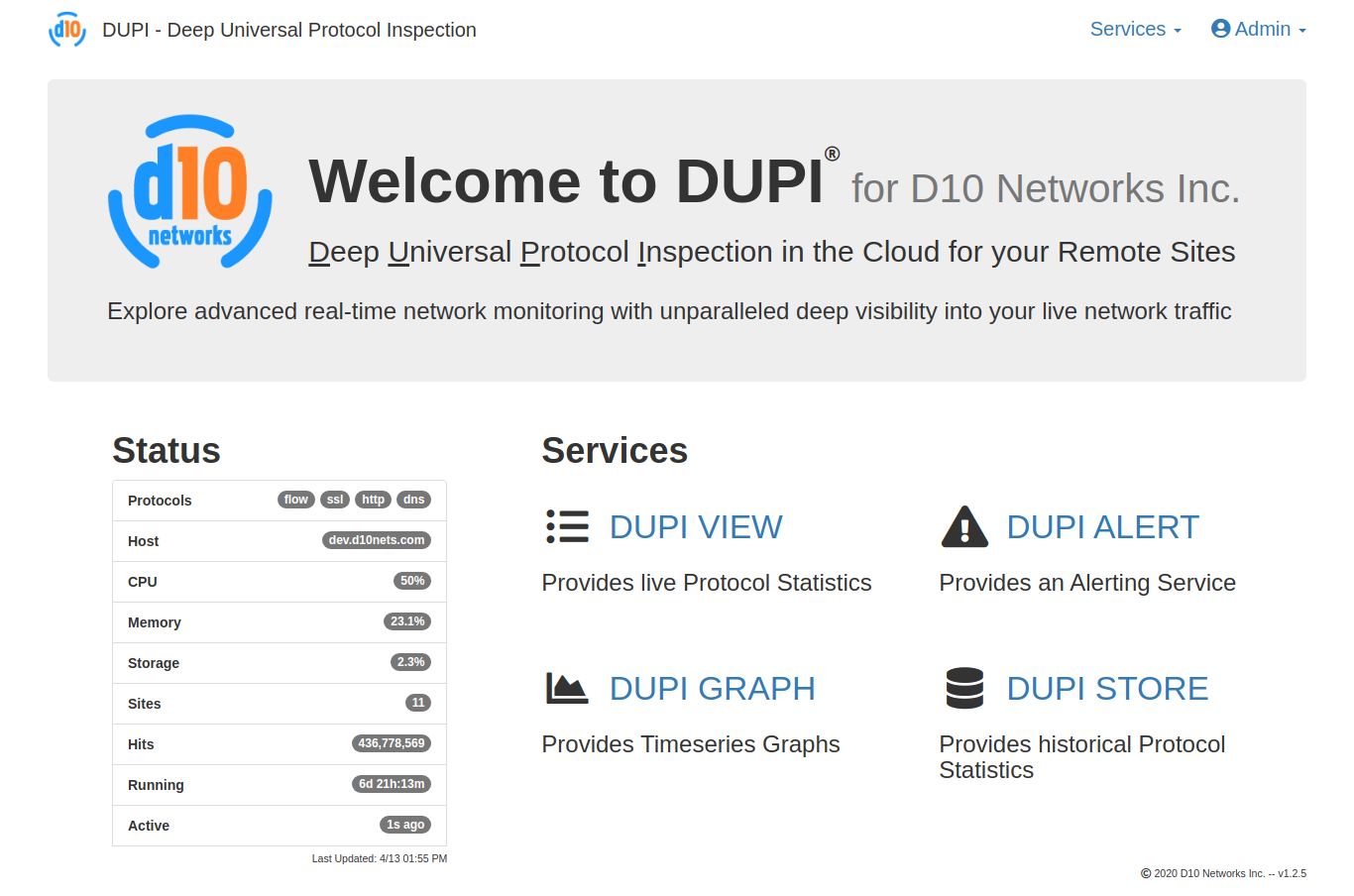 DUPI Software - DUPI main dashboard