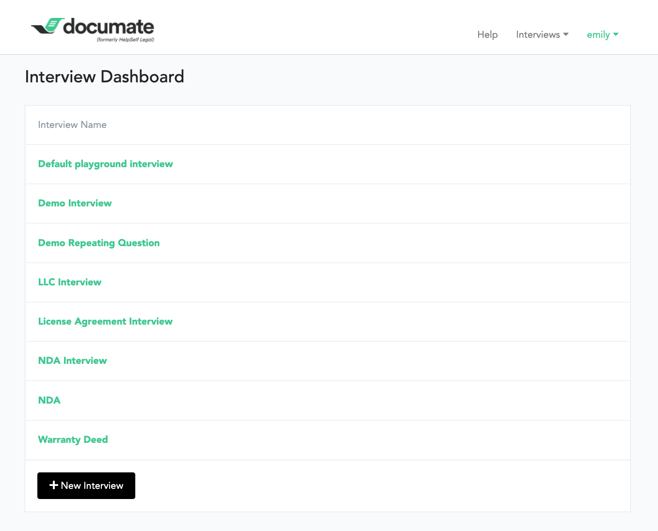 Documate Software - Create web-based interview workflows from the Interview Dashboard