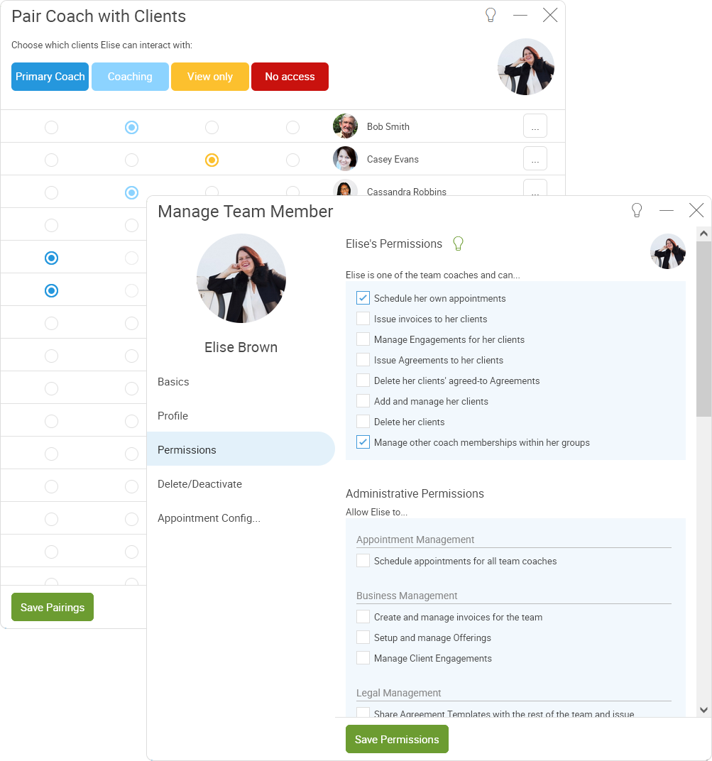 CoachAccountable Software - CoachAccountable's Team Edition allows customization that includes pairing multiple coaches with multiple clients. You can also create admin-only profiles for oversight.