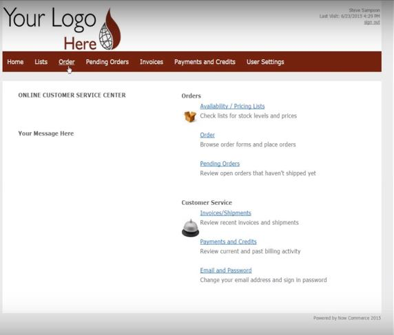 Online customer portal with product availability and pricing lists