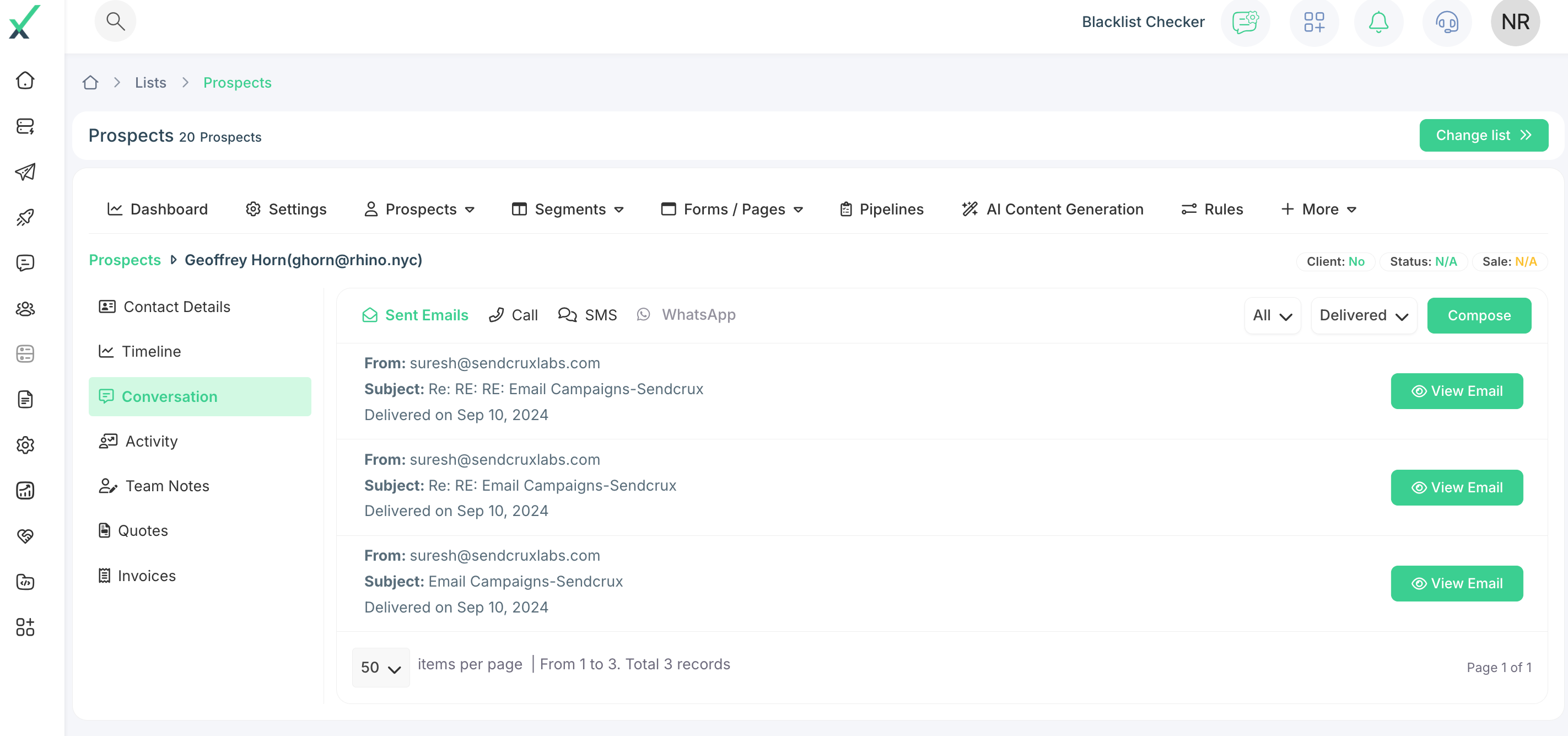 Sendcrux Software - Prospect Add task