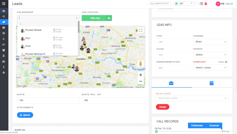 Tryoup Software - Tryoup lead dispatch