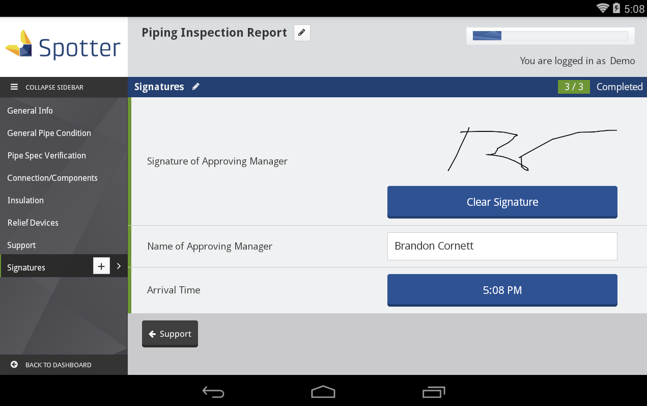 Digital signature reporting