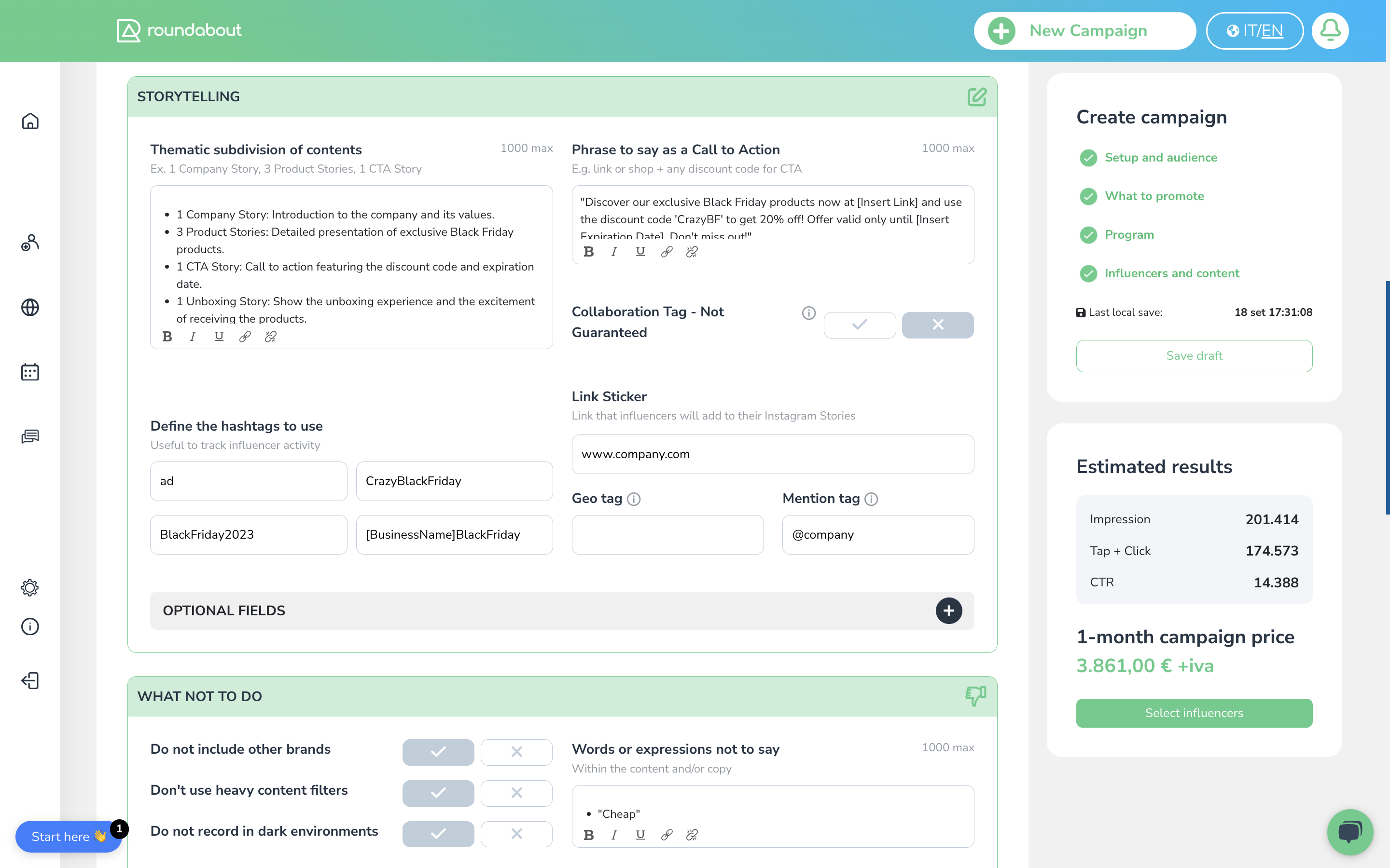 Brief form: includes storytelling guidelines, shipment management and team structure