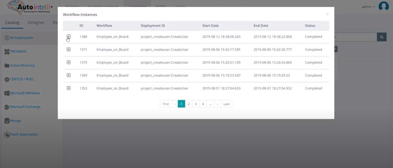 Autointelli AIOps screenshot: Autointelli AIOps workflow instances