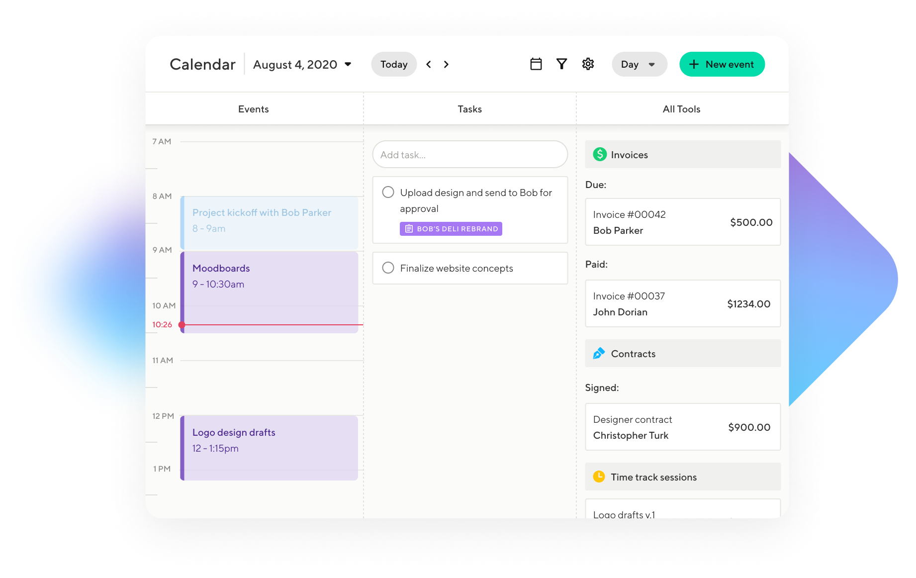 Calendar: schedule meetings and keep tabs on your work with day, week, and month views.
