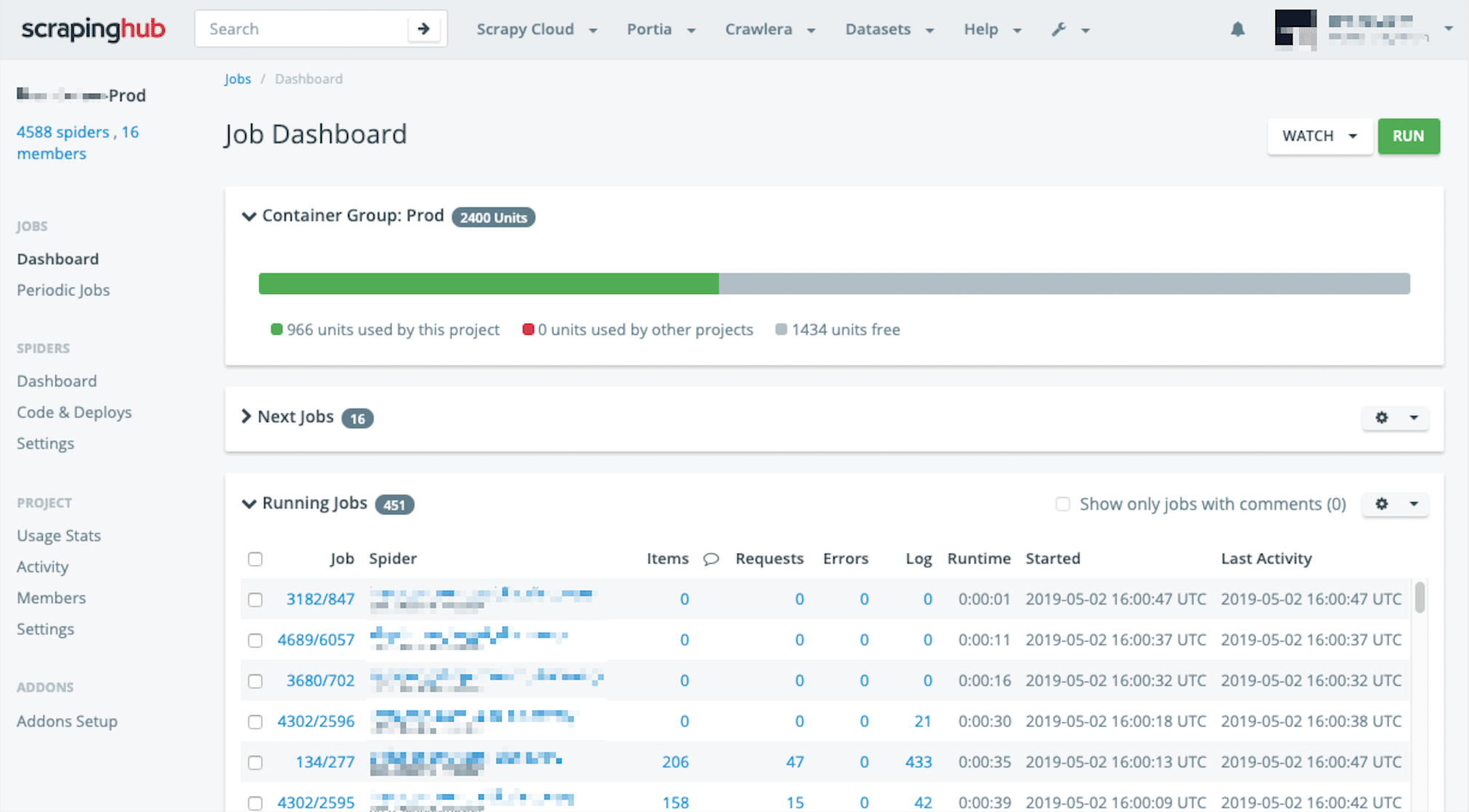 Scrapinghub Job Dashboard