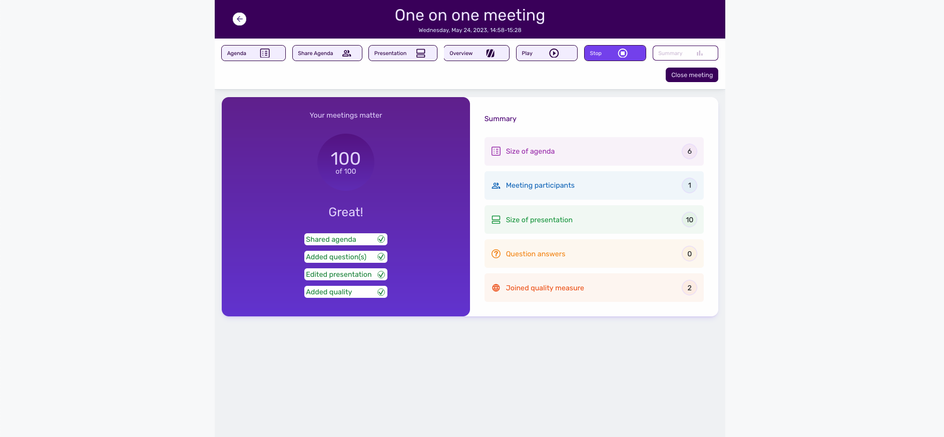 Cultup receive meeting summary instantly page