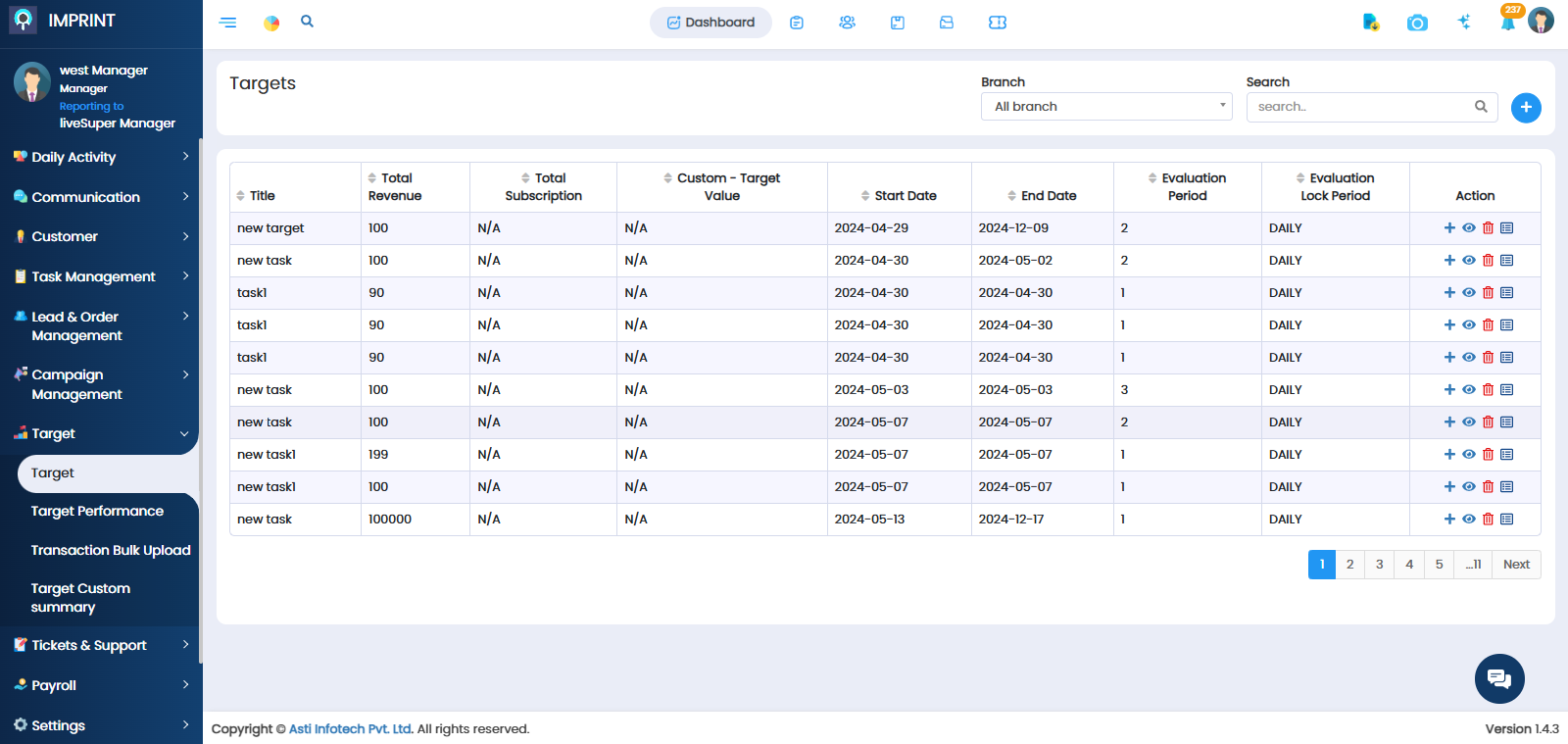 IMPRINT Software - A graphical representation of workforce productivity, including bar charts and pie charts for attendance, task efficiency, and response time. Users can generate detailed reports for decision-making.