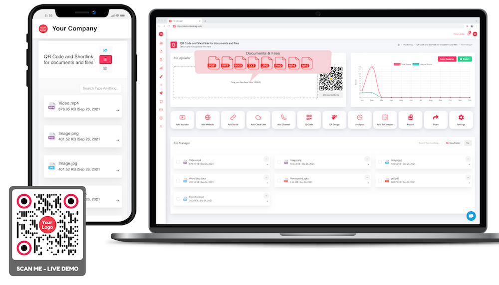 DocDrag screenshot: QR code And Shortlinks for Documents (Drag and drop any format of documents and files and get quick access via QR code and shortlink  (e.g. PDF, Word, Powerpoint, Images, TXT, Videos, MP3 etc)