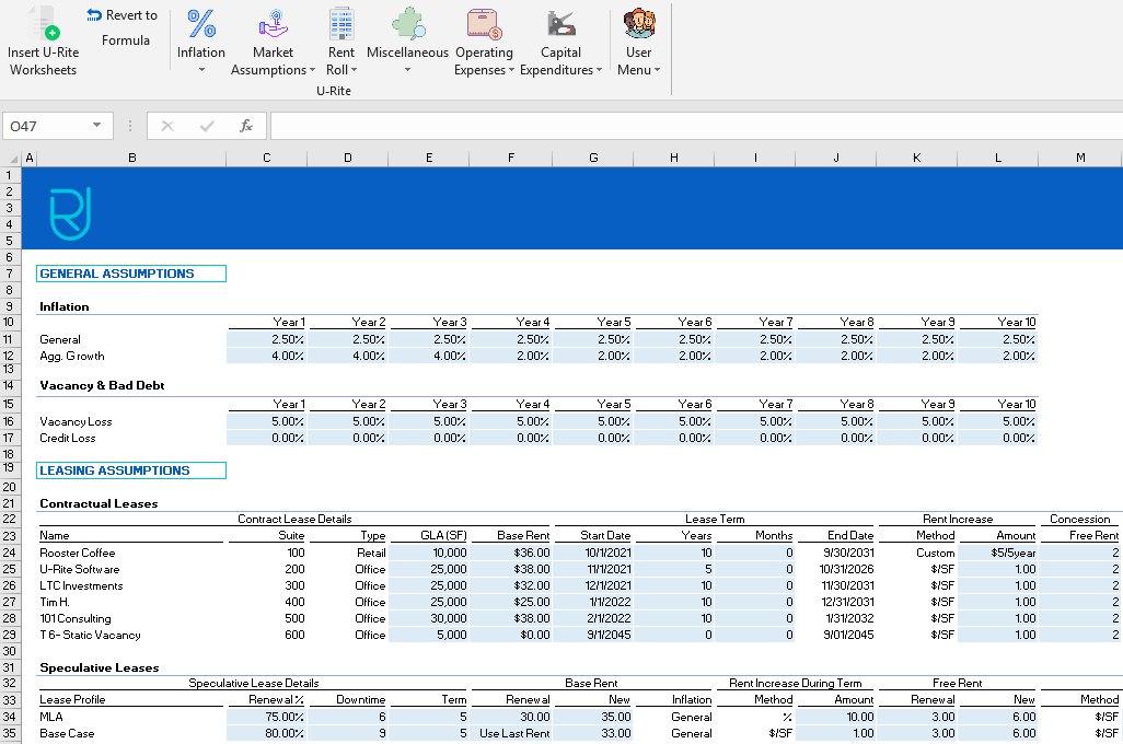 U-Rite screenshot: U-Rite market assumptions