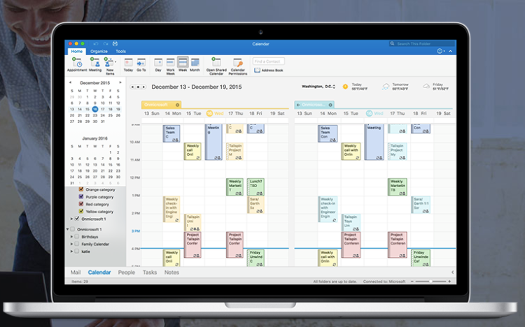 Microsoft Outlook Software - Manage multiple calendars both in side-by-side and in overlay mode