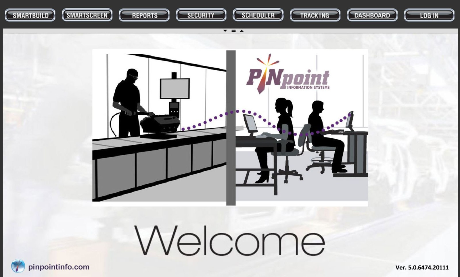 PINpoint V5 MES Welcome Screen (PINpoint Portal/Home Website). The PINpoint Portal features various apps in the top menu; a broad toolset of manufacturing execution tools that's all-encompassing to maximize quality an efficiency.