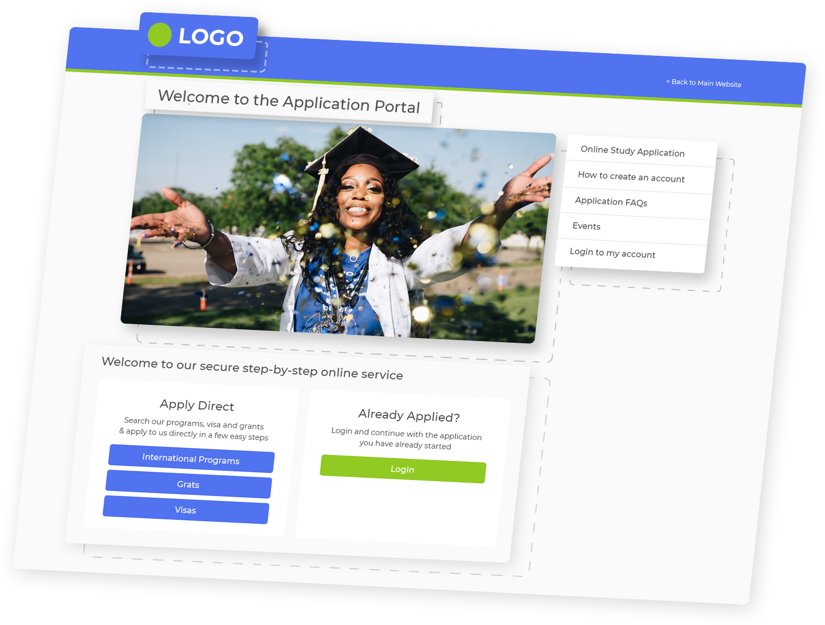 HEIApply-lite screenshot: Boost your brand with HEIapply's customisable portal. Elevate interactions with authentic branding: logos, colours, and more. Stand out professionally.