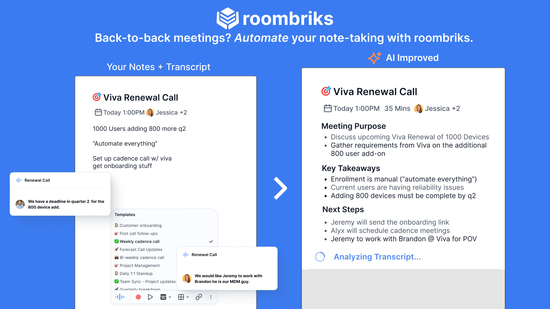 roombriks Software - The AI notes app for anyone in back to back meetings.