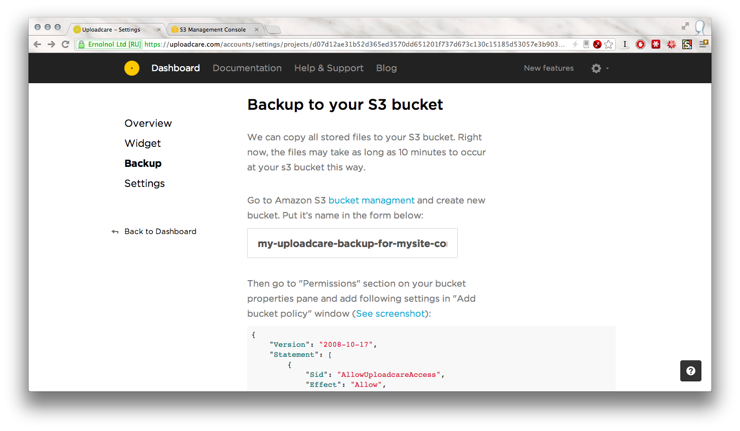 Backup images in buckets within Uploadcare