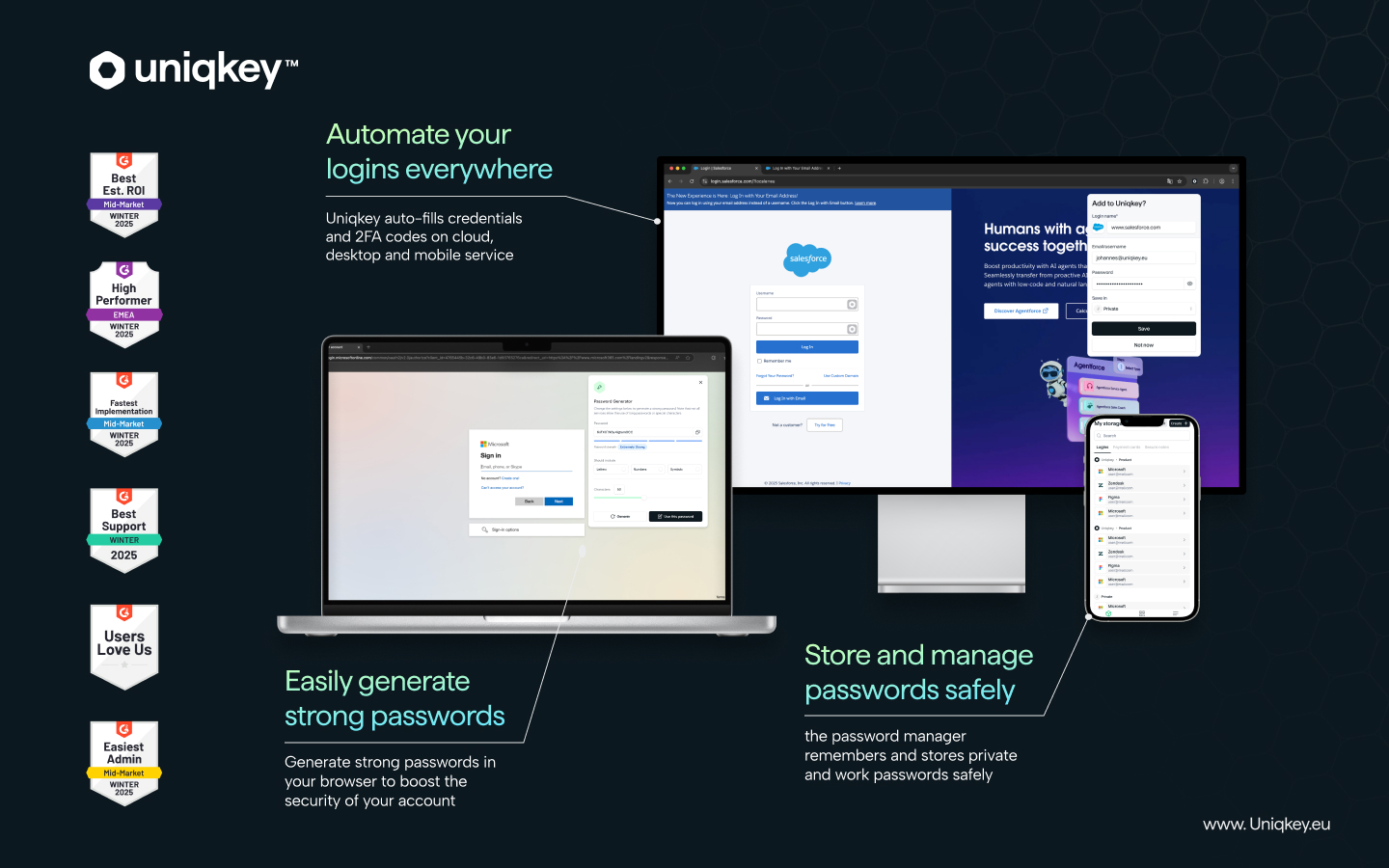 Uniqkey screenshot: Smart password and access management with strong security, simplified for your entire organization. Fully compliant and trusted by Europes leading enterprises.
