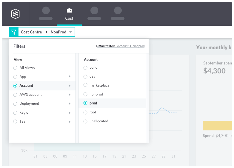 Create views of data that align to the business structure, and report by team, app, tag, service and more