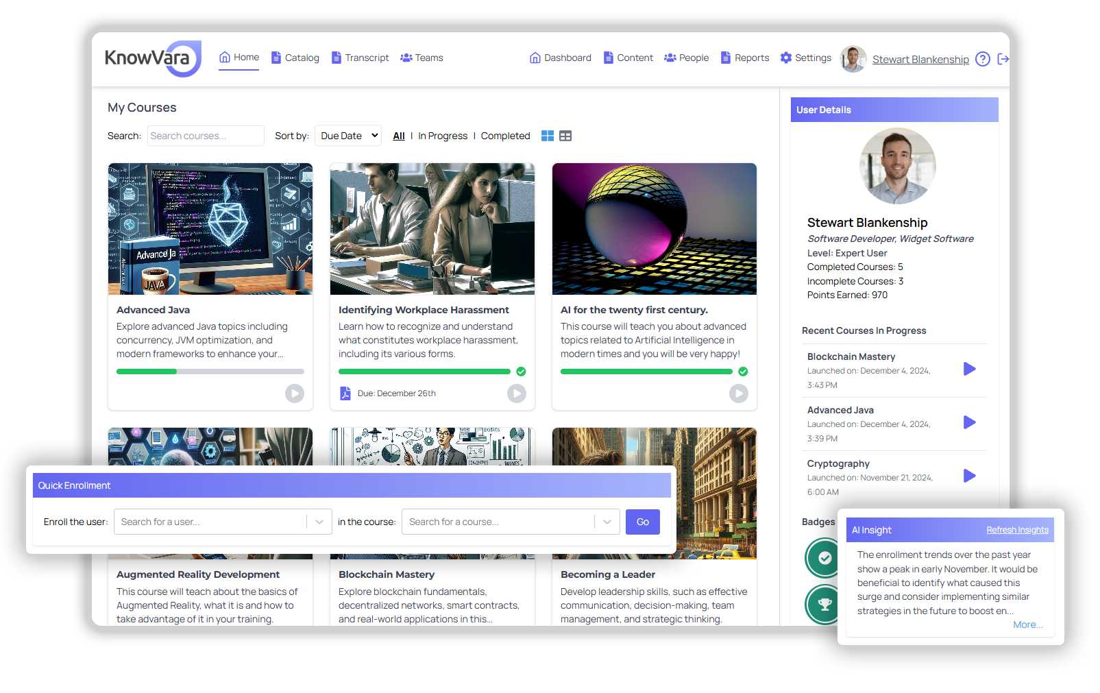 KnowVara screenshot: KnowVara student dashboard