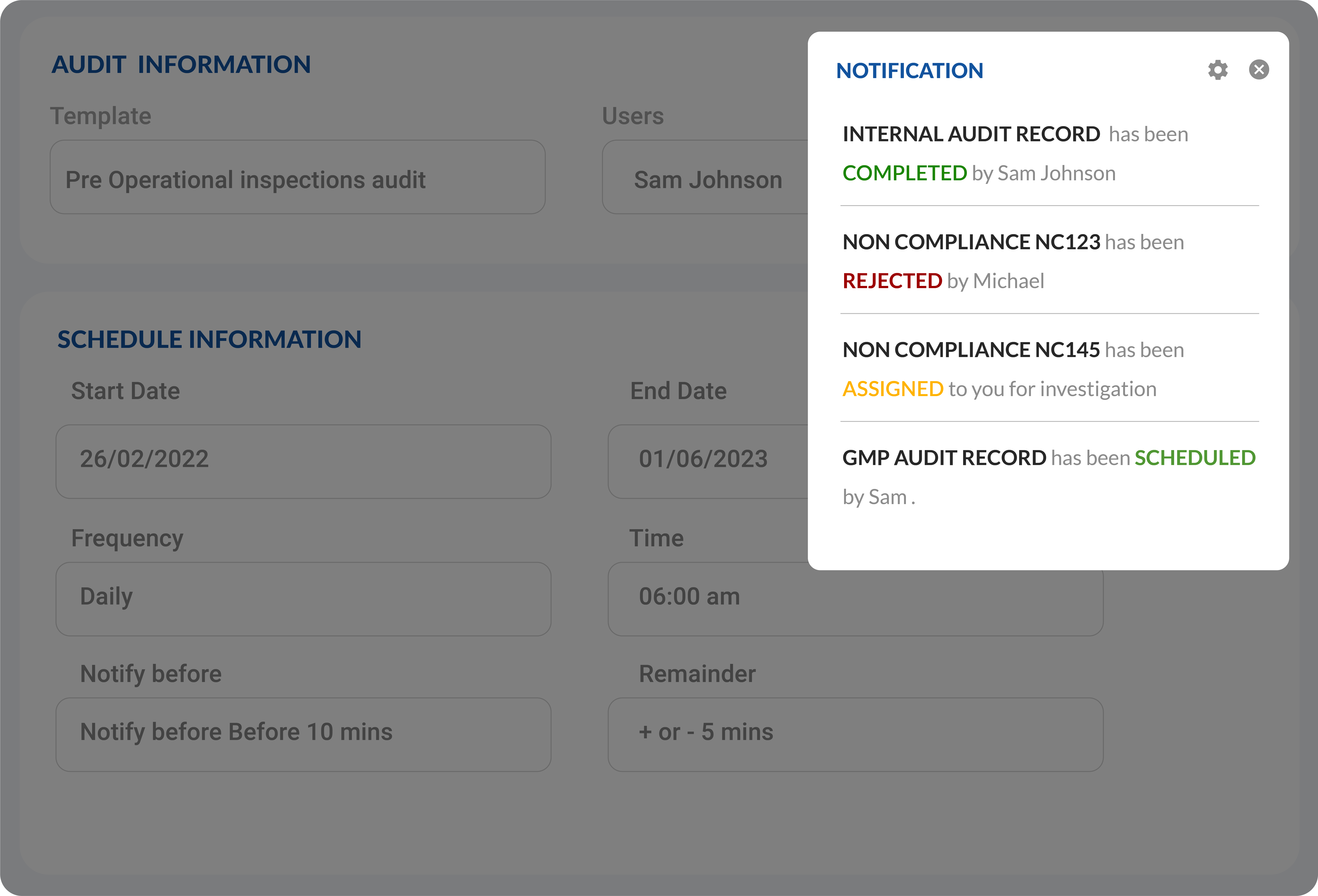 Stay updated on the current and pending actions with the notifications capability. The configurable notification capability lets the user decide when and how a user needs to be notified for which actions by email, sms, or through the in-app notifications.