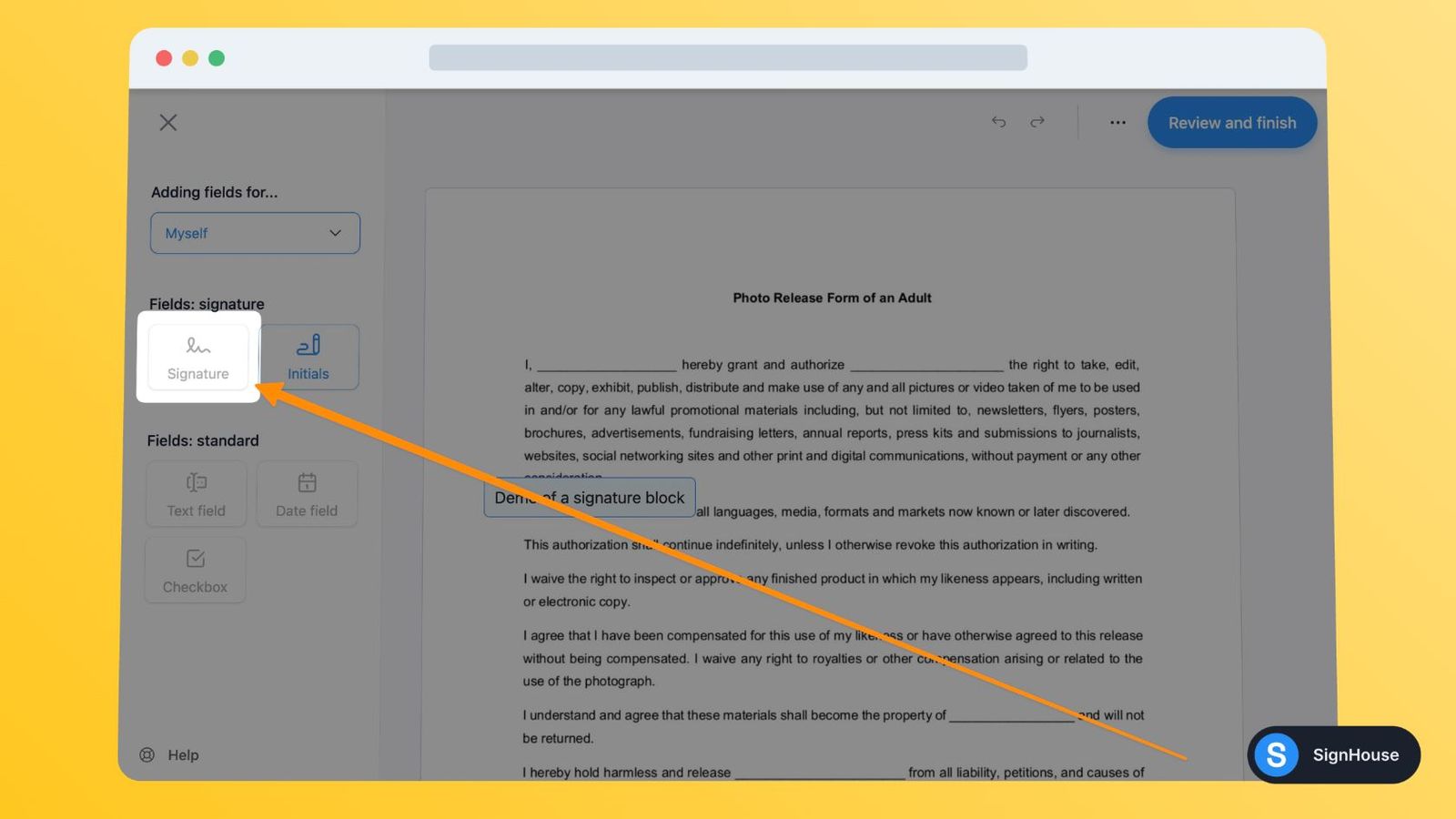 SignHouse screenshot: SignHouse signing