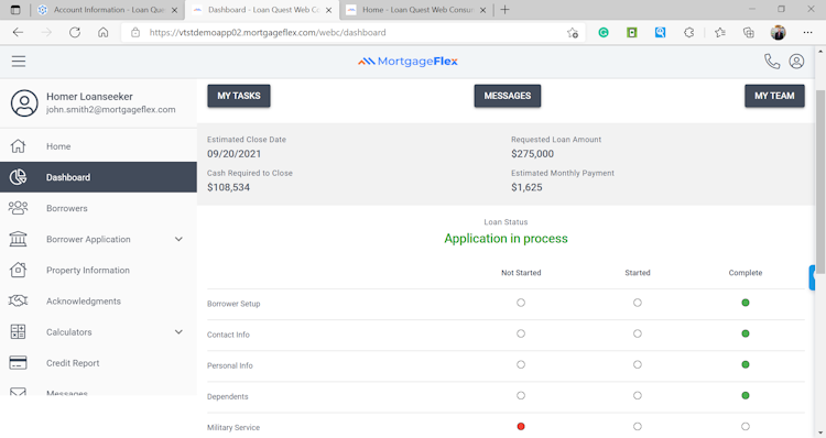 MortgageFlexOne screenshot: Servicing Portal/Mobile App Landing Page allows for real time data access to the serving system. Both are built upon the same SQL database.