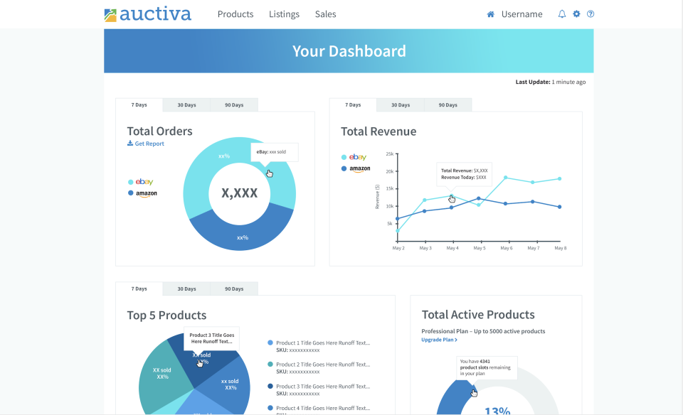 Auctiva screenshot: Auctiva dashboard