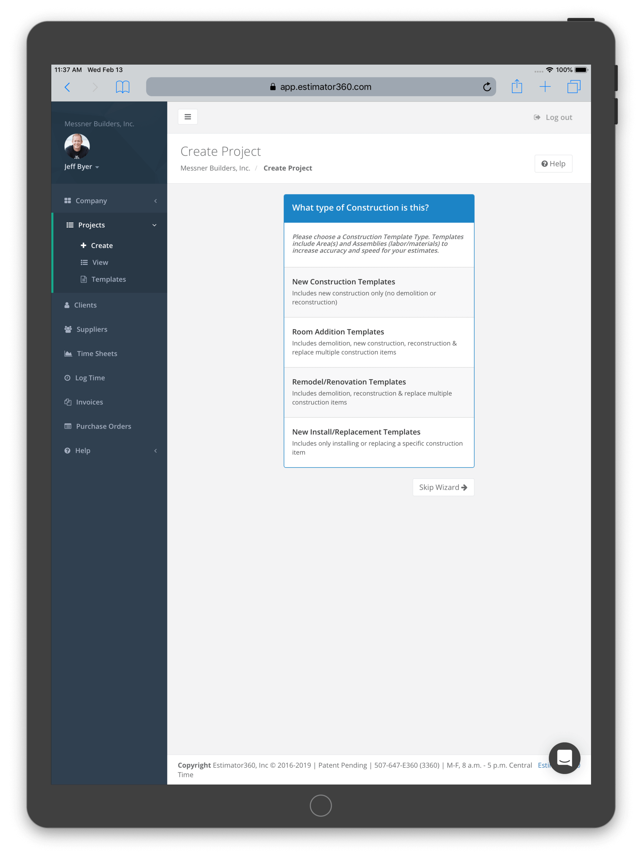 Estimator360 Project Templates. Templates are included with Estimator360 for most common building and remodeling projects. Custom templates can be added.