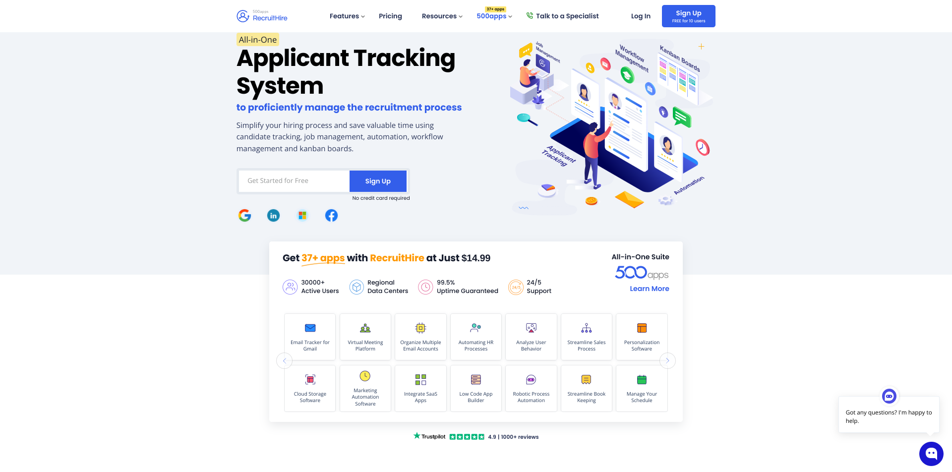 RecruitHire screenshot: Applicant Tracking System