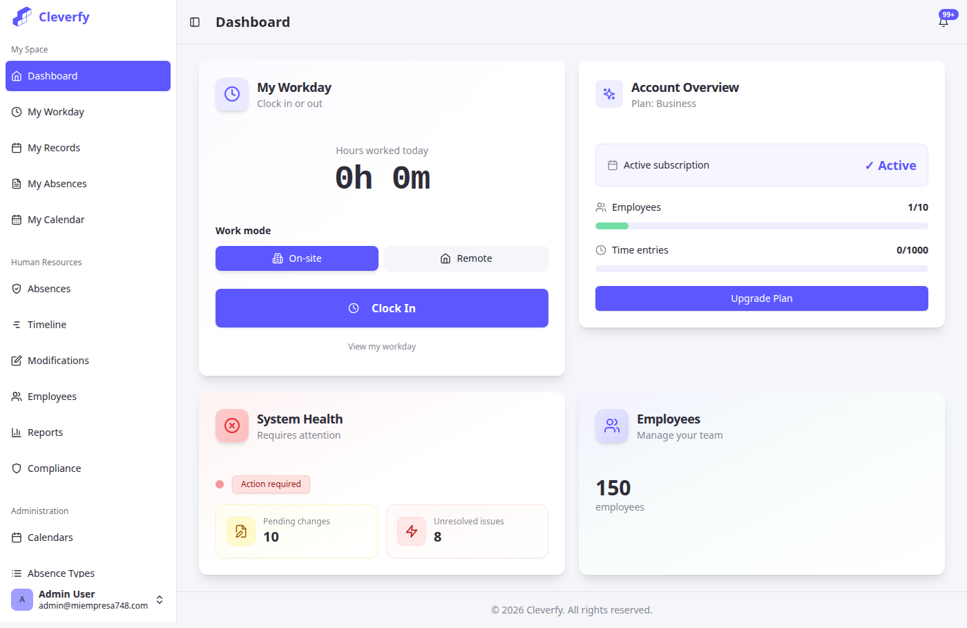 Cleverfy screenshot: Cleverfy dashboard