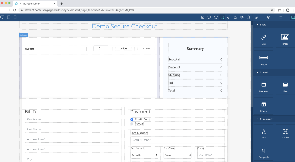 RevCent build hosted checkout page