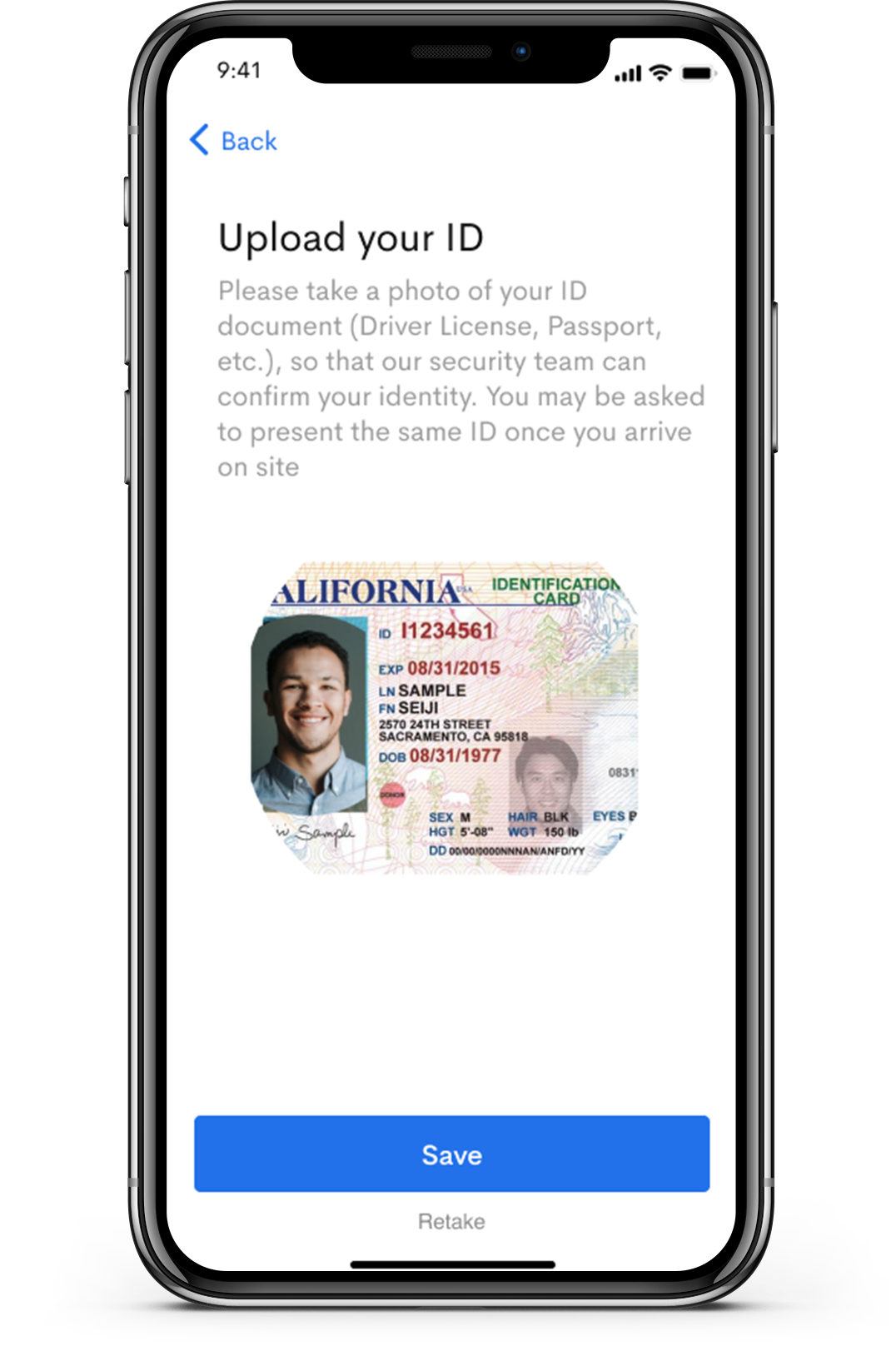 Visitor Management requires guests to upload an ID for secure identification.