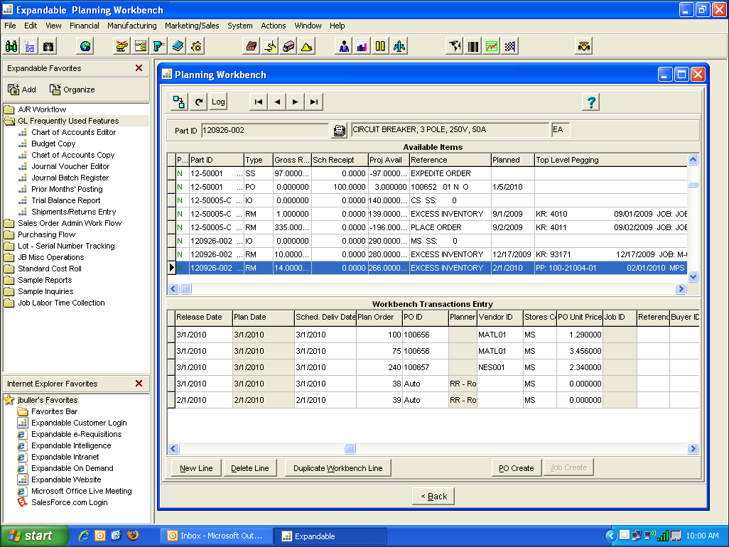 Expandable ERP Software - MRP workbench