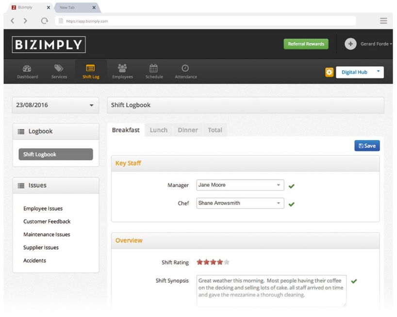 Bizimply Software - Keep track of day to day issues in all locations and communicate shift information