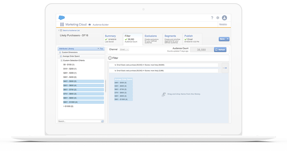 Email Studio screenshot: Utilize customer segmentation