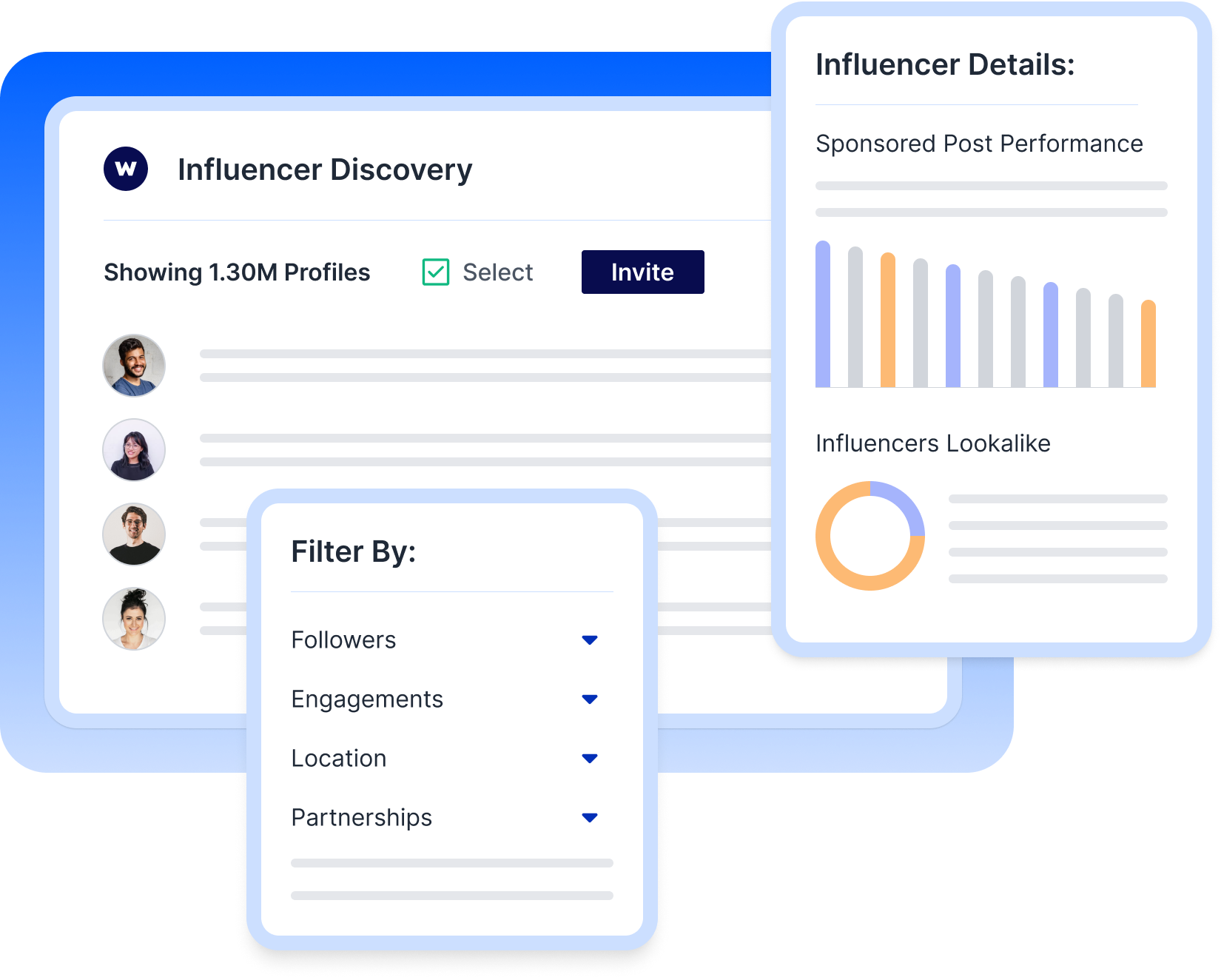 Wobb screenshot: Search for your perfect influencer in Wobb's 250 M+ database.