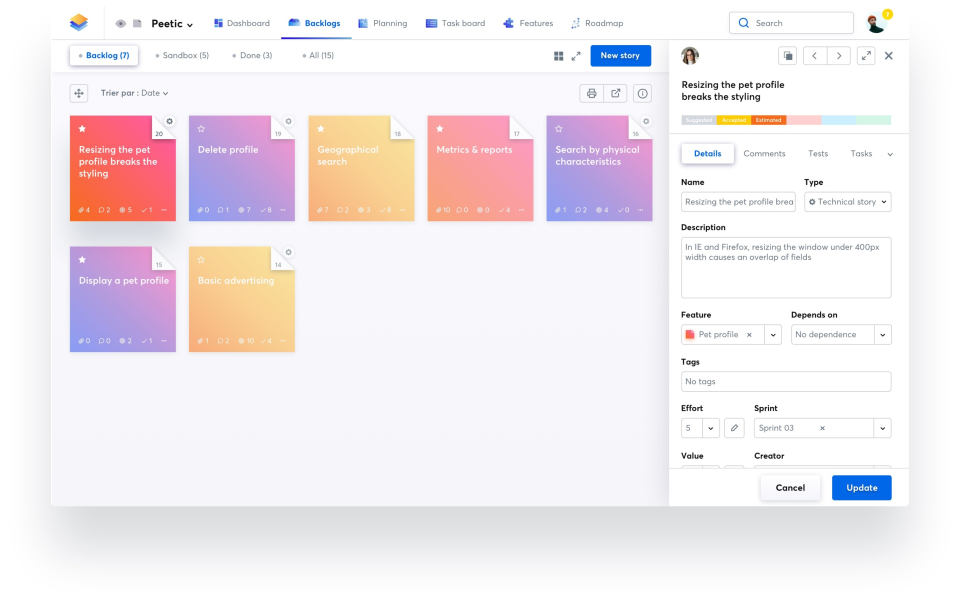 iceScrum plan stories
