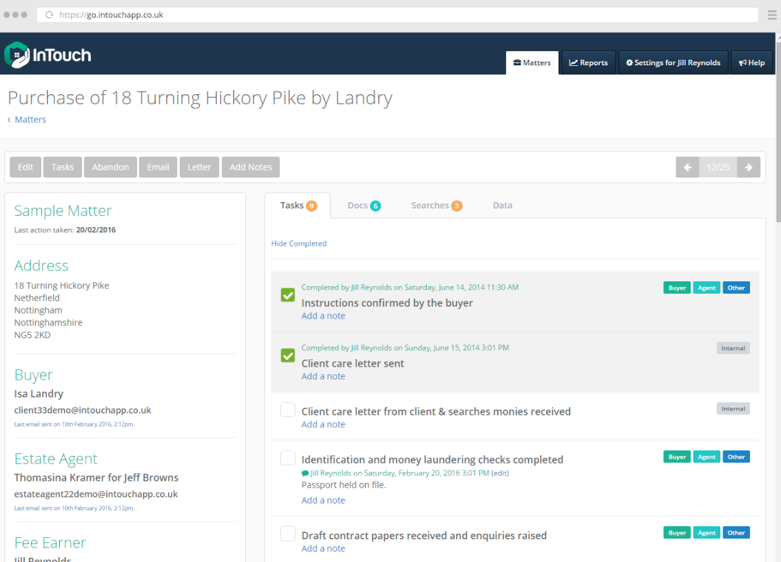 InTouch screenshot: InTouch tasks