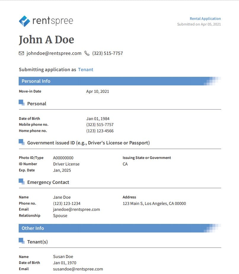 RentSpree Software - Rental Application