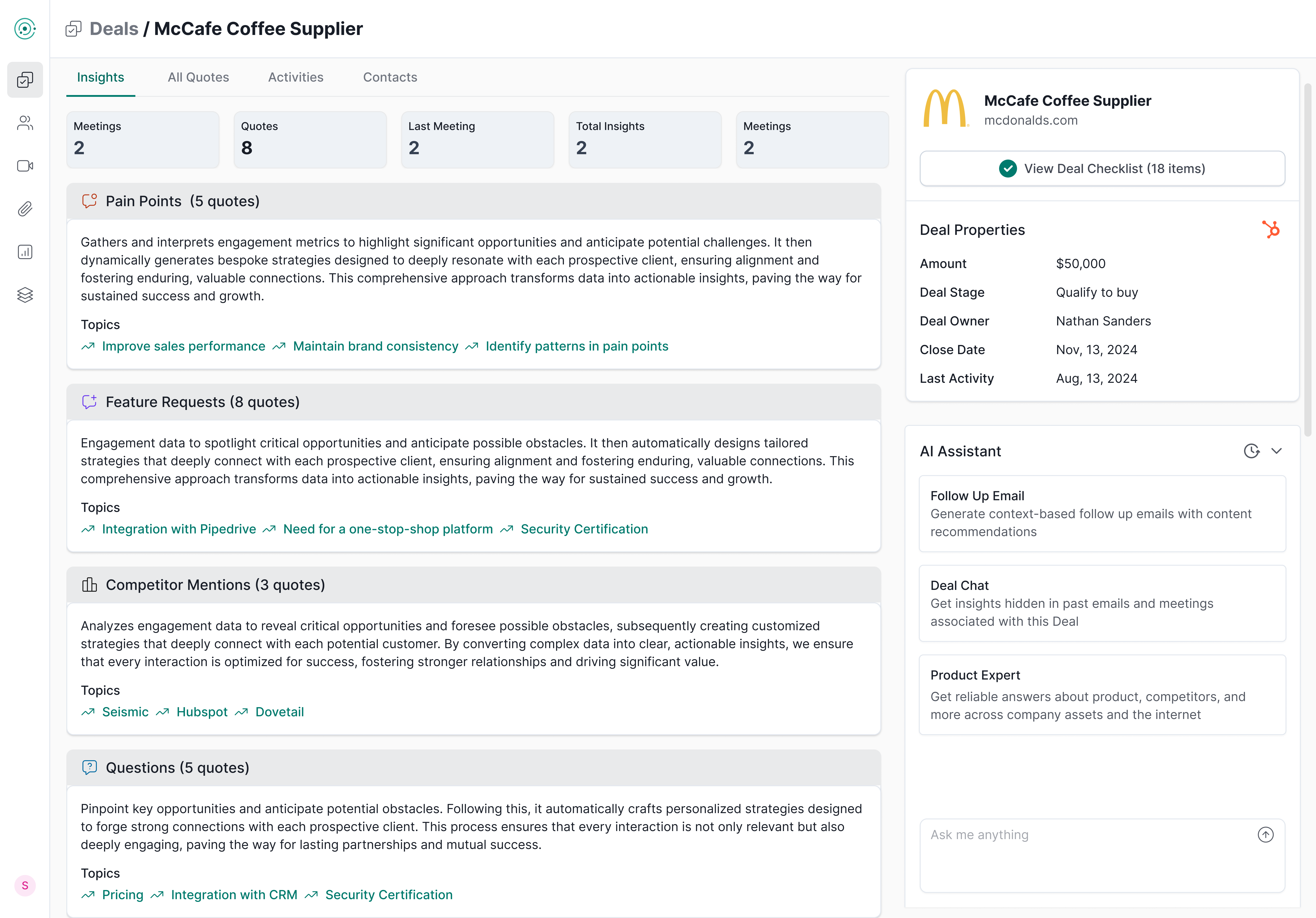 Proponent screenshot: Proponent manage deals