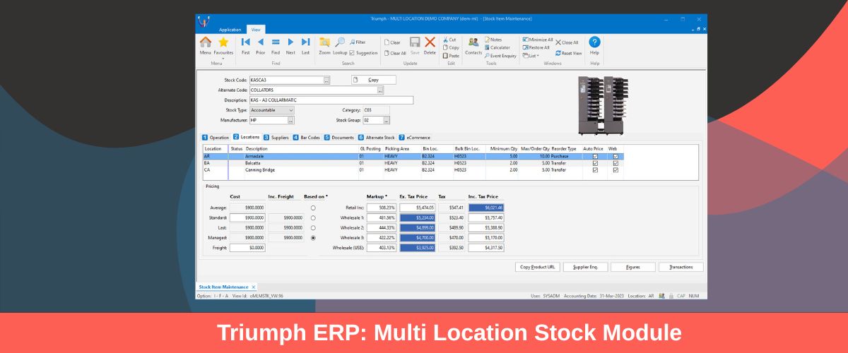 Triumph ERP screenshot: Triumph ERP multi location stock