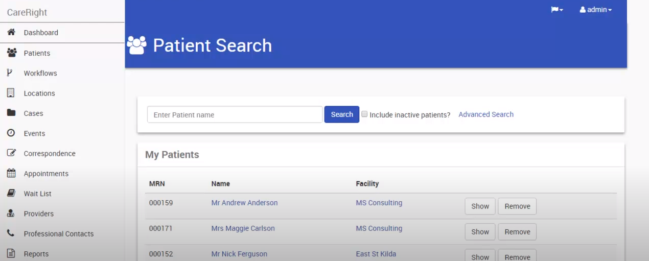 CareRight patient search