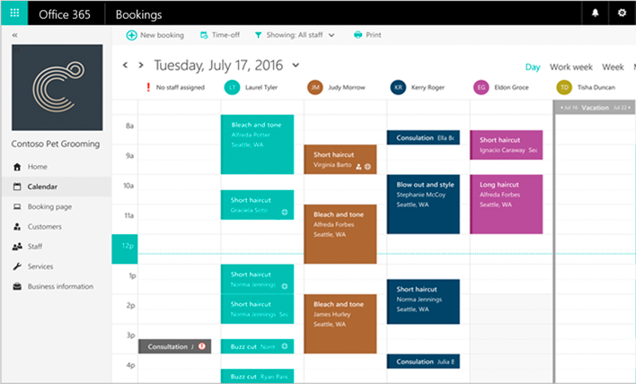 Microsoft Bookings calendar