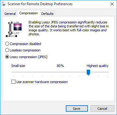 Scanner for Remote Desktop compression preferences