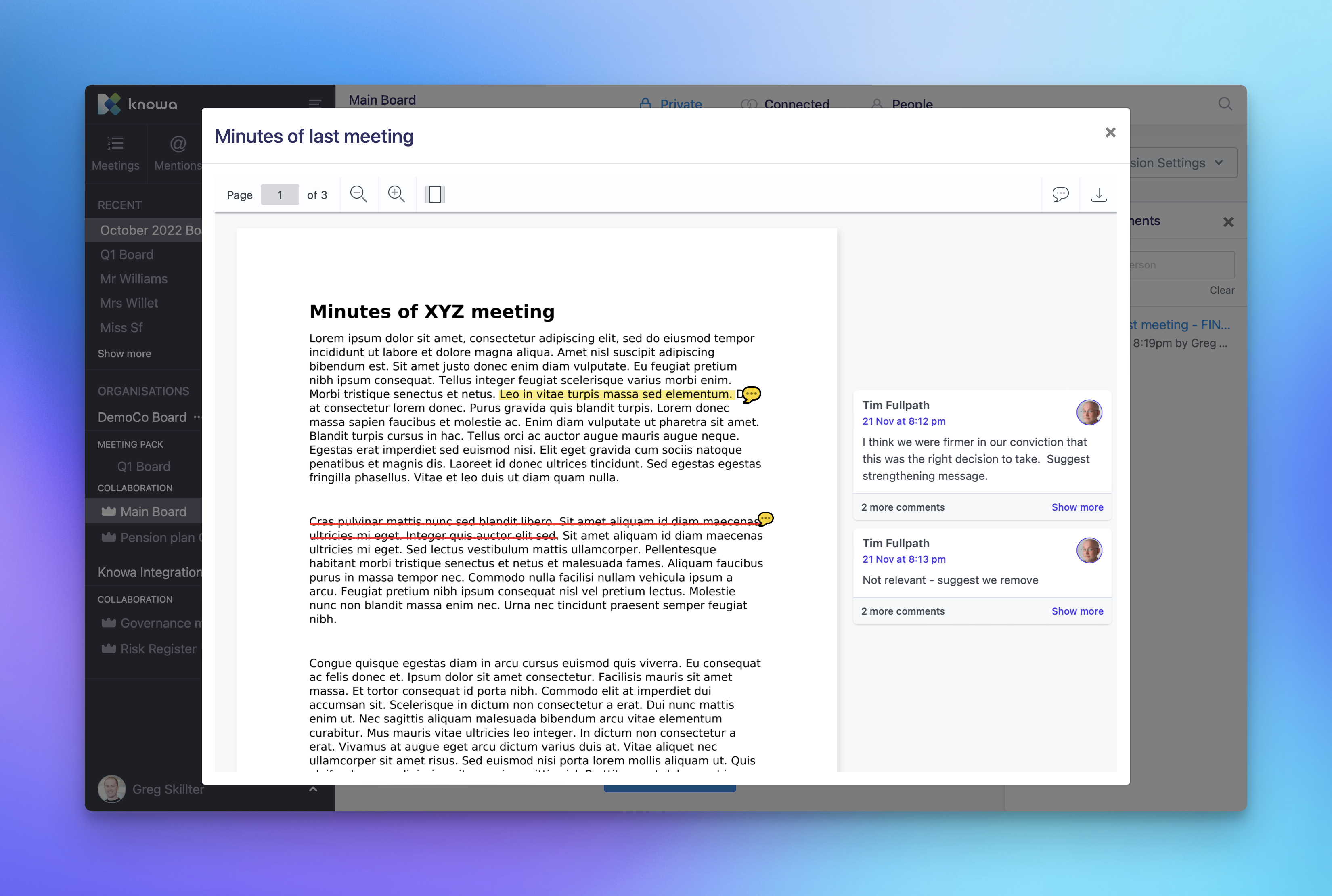 Collaborative Documents: Rapidly gather feedback from the board and team on documents