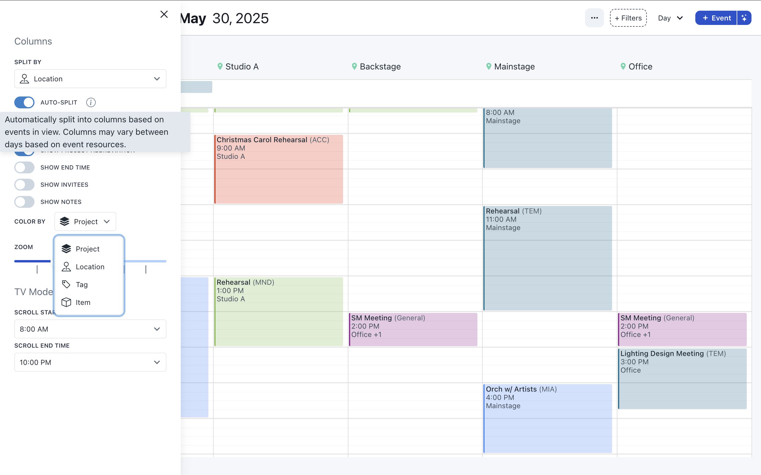 Prospero Software - Day split layout with formatting options