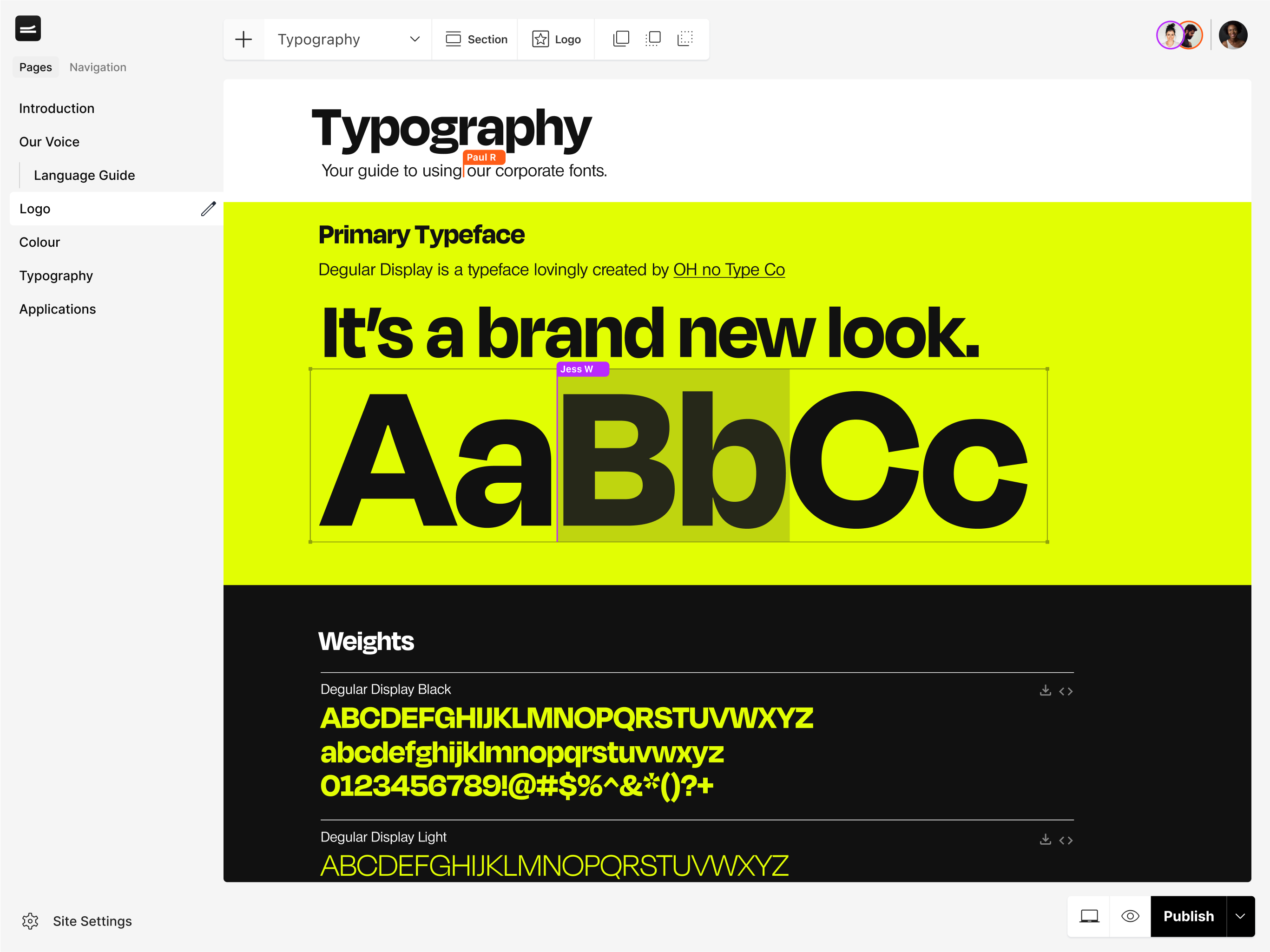 Guidelines screenshot: The collaborative editor for brand guidelines.