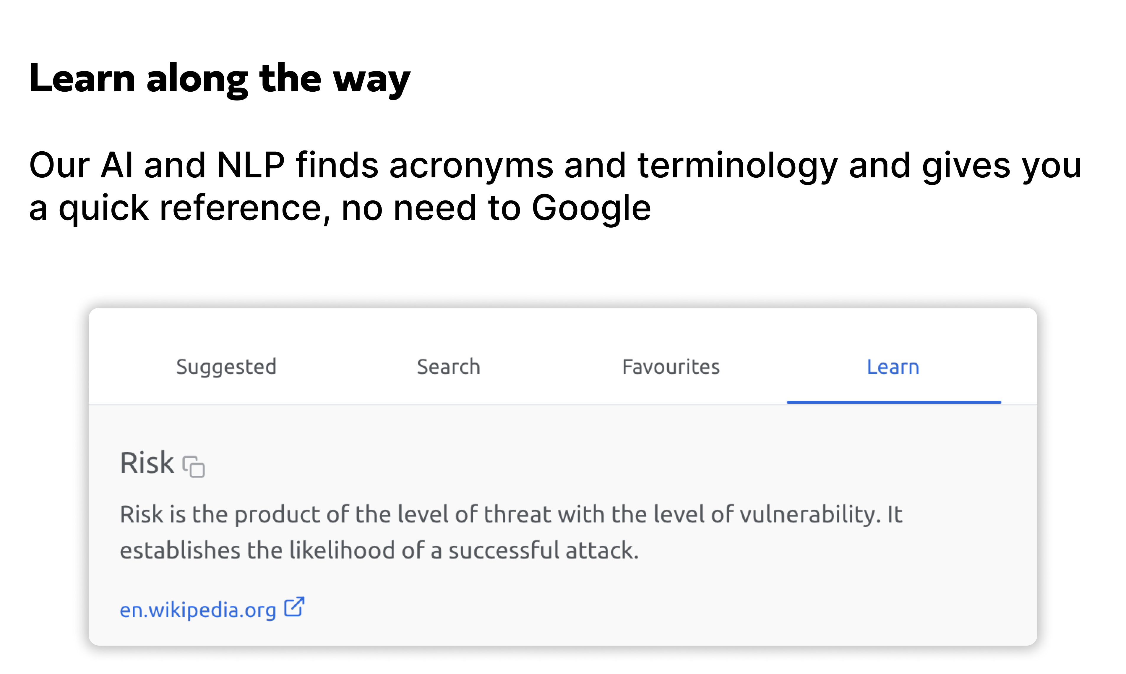 Integrated knowledgebase and dictionary of security terms