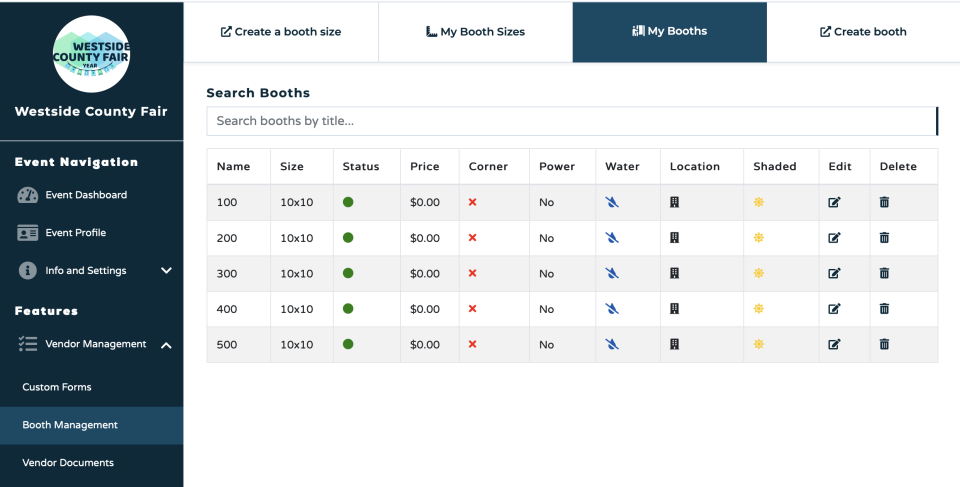 Fusion screenshot: Fair and Event service booths